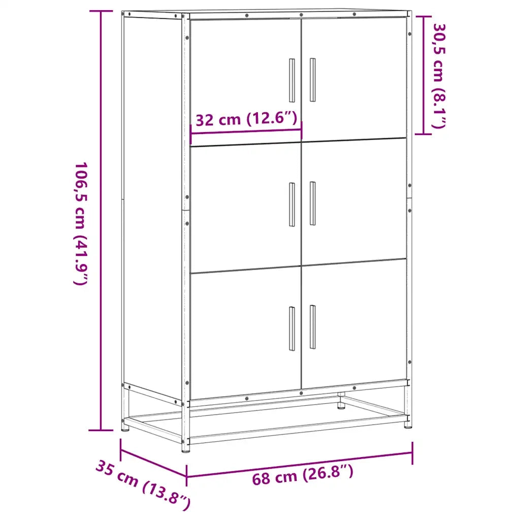 Credenza Rovere Marrone 68x35x106,5cm Legno Multistrato Metallo 849073