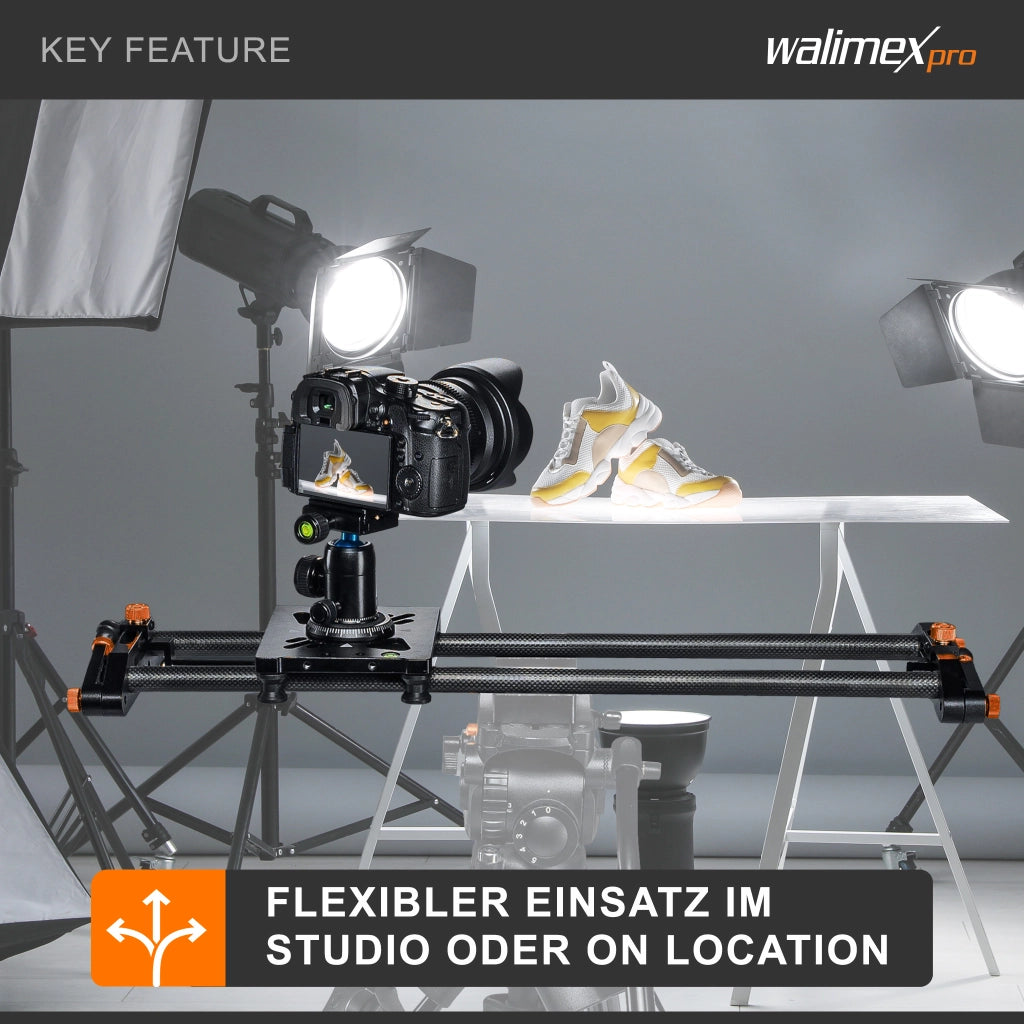 Walimex Pro Carbon Video Slider Pro (50 cm, movimenti fluidi della fotocamera, inclusa borsa per il trasporto e livella) nero