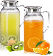 Set di acqua 1800 ml - Vaschetta in acciaio inossidabile - Caraffa trasparente - Vaschetta in plastica con coperchio - Maniglia - Set da 2 pezzi