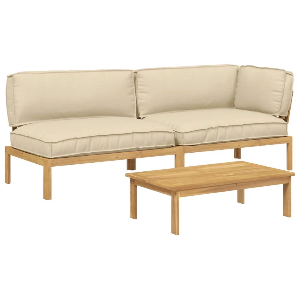 Set di divani con cuscino 3 pcs Beige Legno di Acacia Massello 3418307