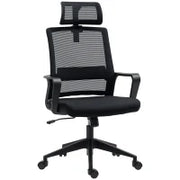 Sedia da Ufficio Ergonomica con Poggiatesta e Altezza Regolabili, Funzione Dondolo e Ruote, Nero