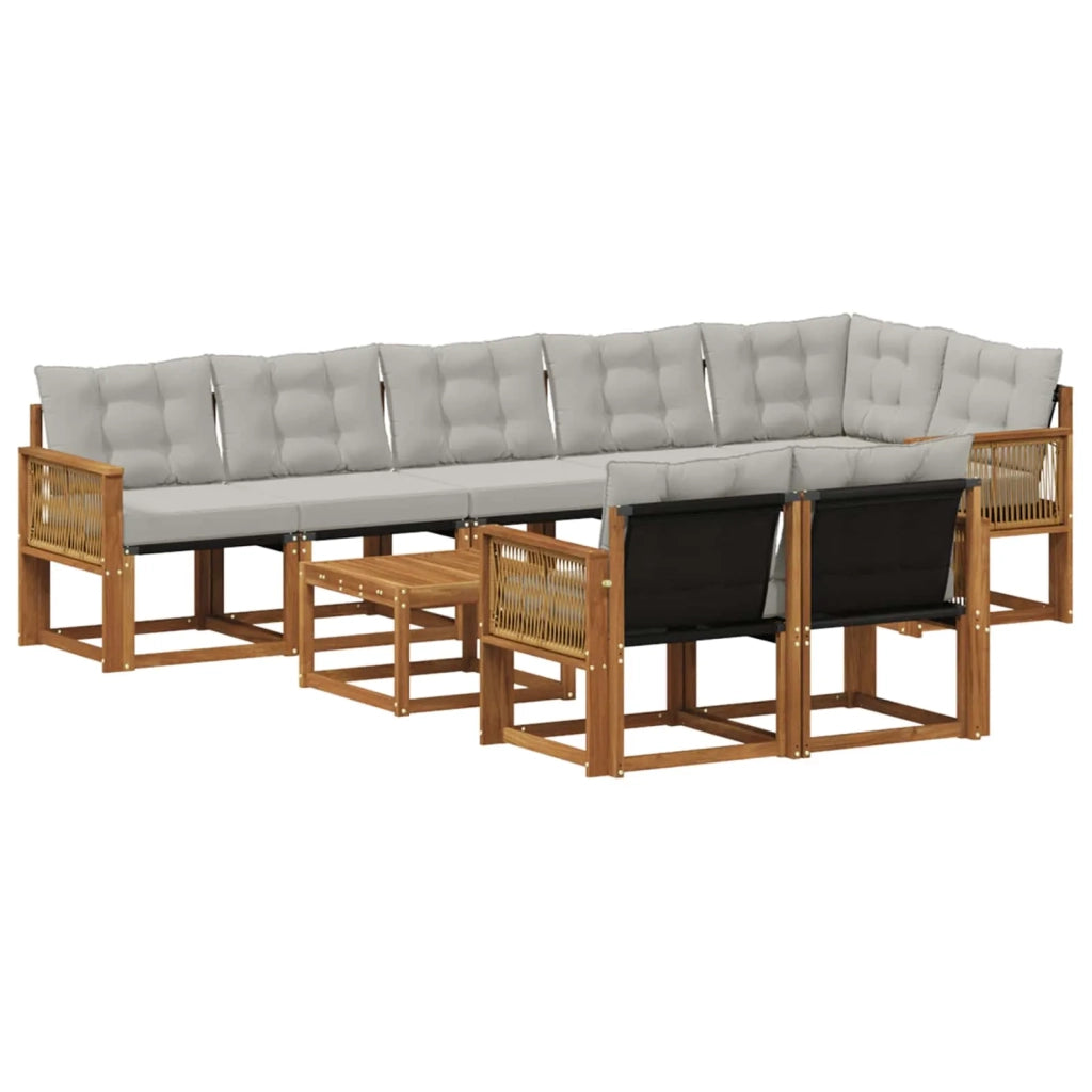 Set di divani da esterno 9 pz Naturale e Grigio Chiaro 3382051
