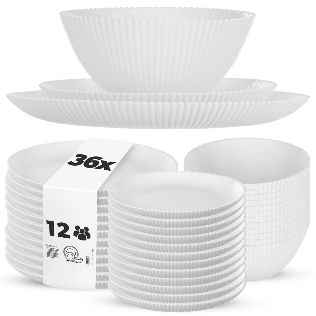 Servizio da tavola KADAX per 12 persone, composto da 36 piatti, set di stoviglie grandi bianche.
