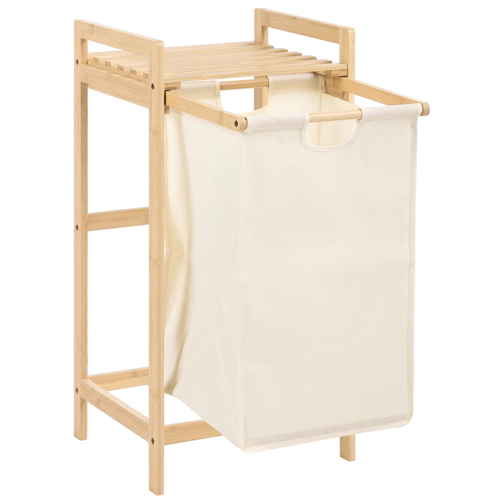 Set di 3 cesti per la biancheria con tasche laterali in tessuto beige marrone chiaro con tasche laterali aggiuntive in tessuto