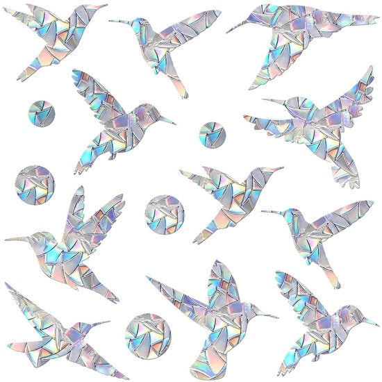48 pezzi di adesivi per finestre a forma di prisma contro le schiamazzate degli uccelli, adesivi antibotsings, prevenire che gli uccelli volino contro le finestre, stile a cerchio di colibrì