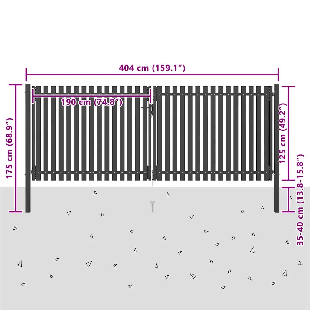 Cancello per Recinzione da Giardino in Acciaio 400x125 cm Antracite 146335
