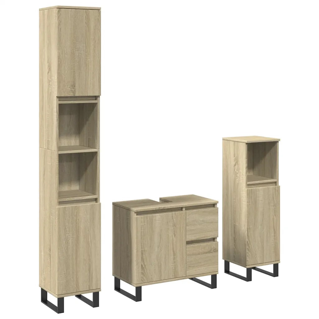 Set Mobili da Bagno 3 pz Rovere Sonoma in Legno Multistrato 3307678