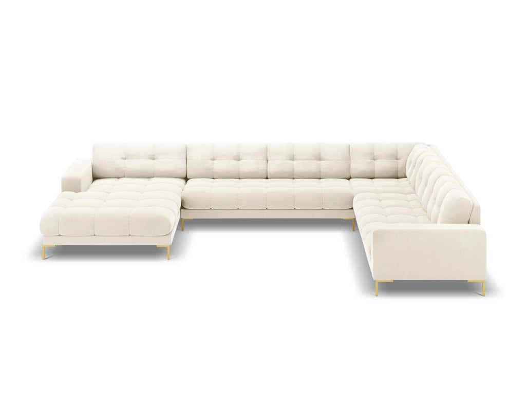 Cosmopolitan Design - Divano panoramico destro "Bali" 7 posti in velluto beige chiaro 