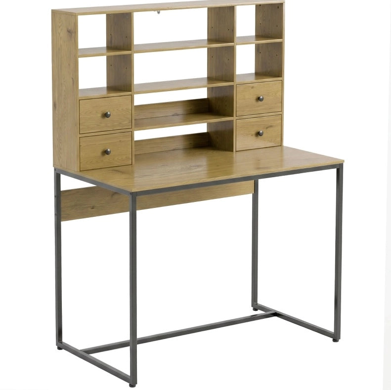 Scrivania con contenimento 105 cm in legno naturale， 4 cassetti e ripiani per studio