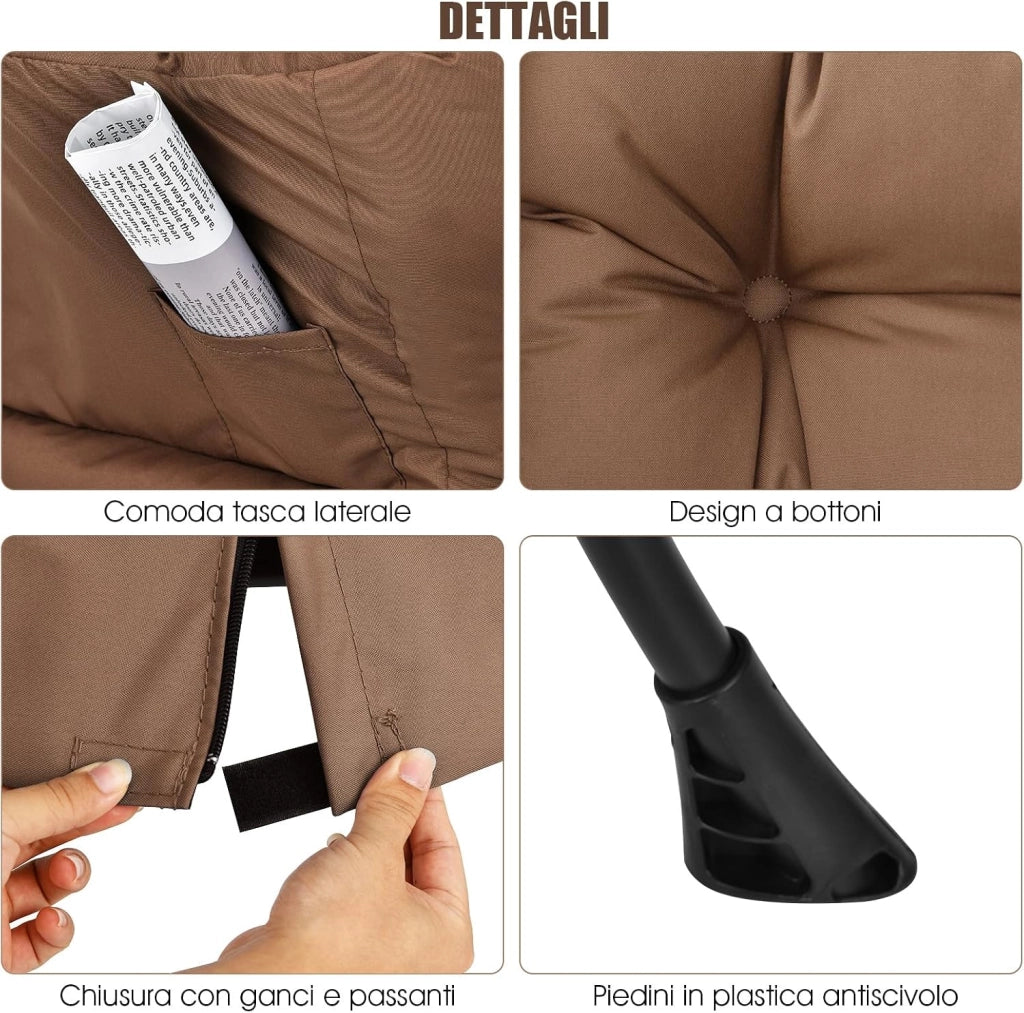 Poltrona Relax, Poltrona da Lettura, con Schienale e Seduta Imbottiti, Braccioli e Tasca di Stoccaggio, per Soggiorno, Camera da Letto, Portata 115 kg (Marrone)