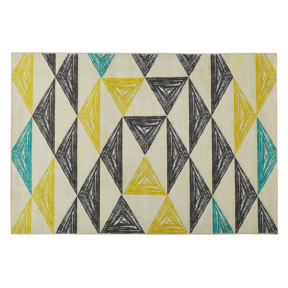 Tappeto tappetino grigio e giallo stampato motivo geometrico 140 x 200 cm a pelo corto