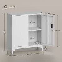 Mobile da Ufficio Portadocumenti con 3 Ripiani, 2 Ante e Chiavi, 80x35x91 cm, Bianco