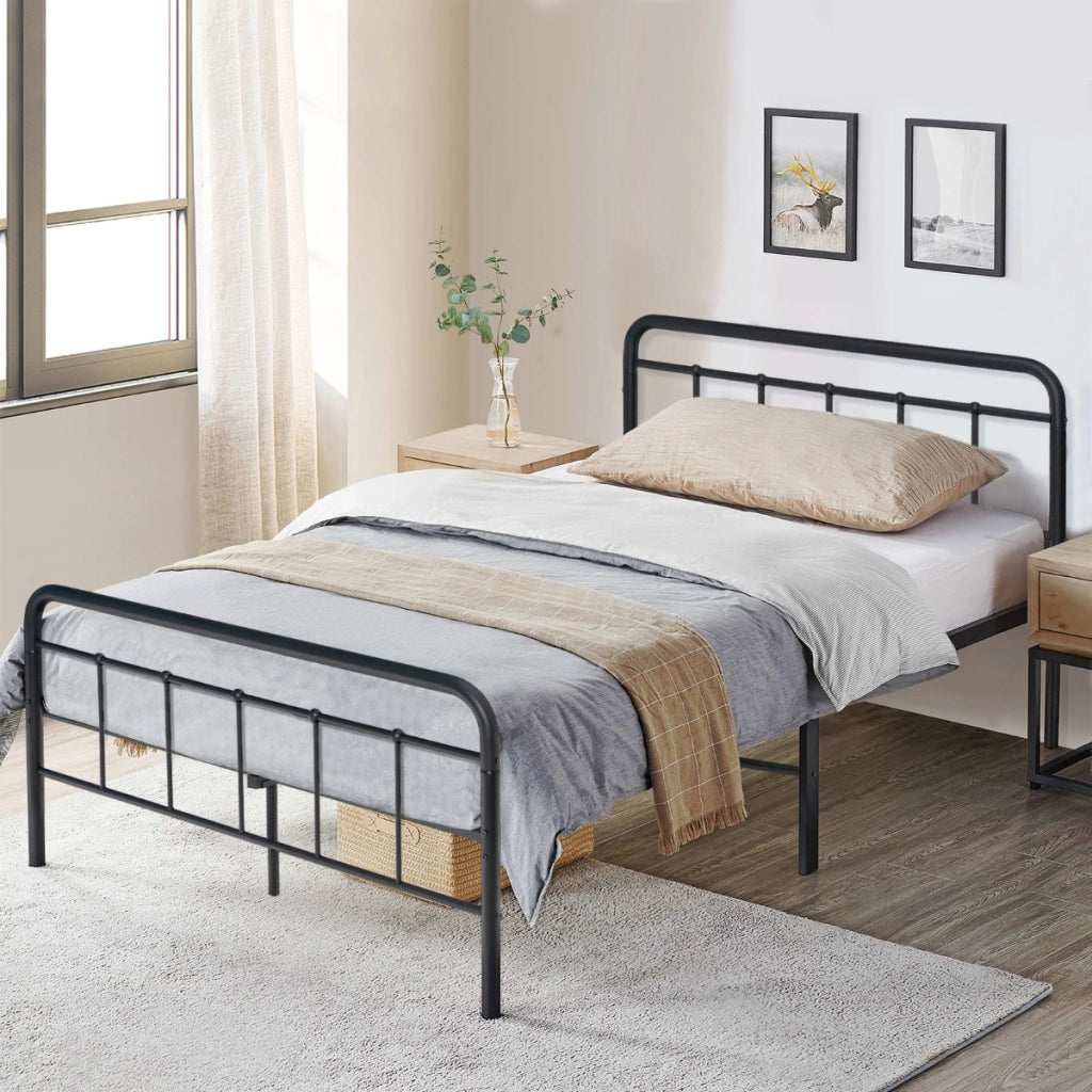 Struttura del letto in metallo con testiera pediera doghe-Giroletto moderna silenziosa 208x164cm Nero