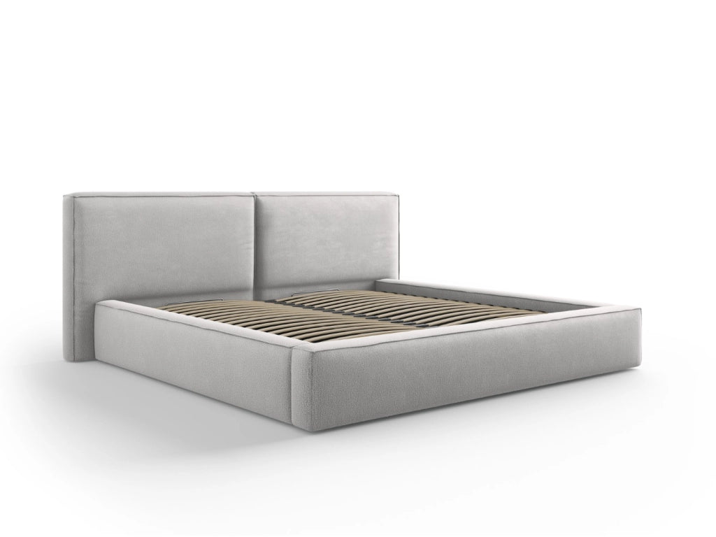 Cosmopolitan Design - Letto a cassettone con testiera doppia "Arendal" 200x200cm in tessuto strutturato grigio chiaro 