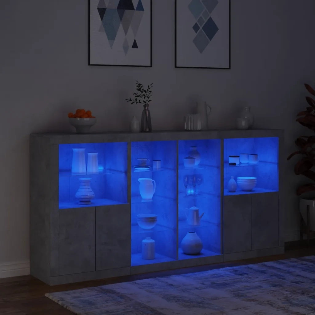 Credenza con Luci LED-Buffet-Armadio da cucina Grigio Cemento 202x37x100 cm