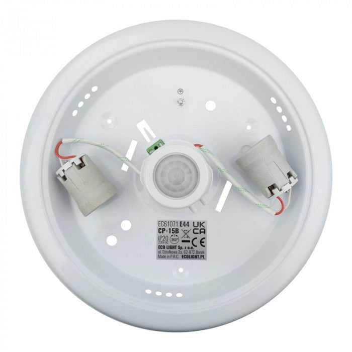 Plafoniera rotonda in vetro bianco 2xE27 PIR Ecolight
