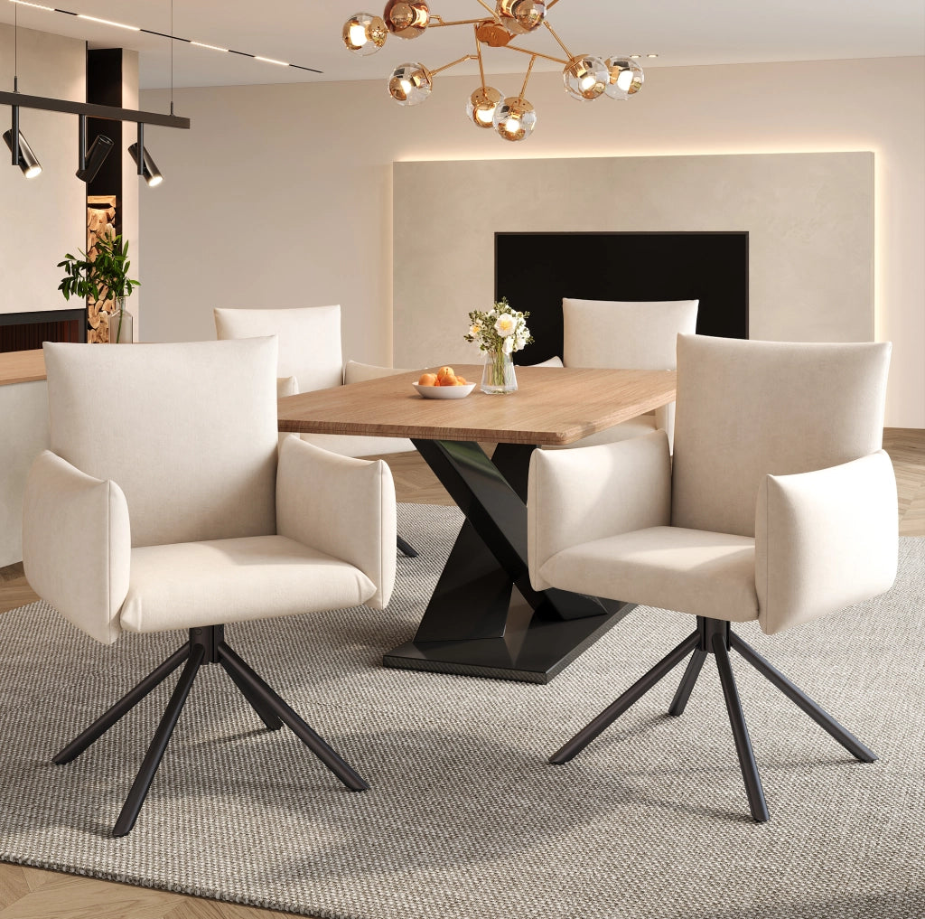 Set di 2 sedie girevoli beige in velluto con braccioli
