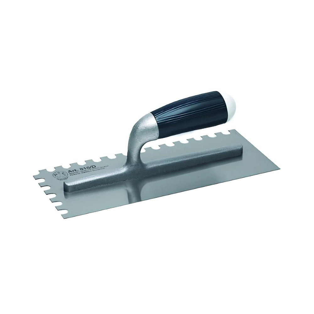 Frattone rettangolare 28x12 cm dentato destro 10x10 mm con manico in plastica