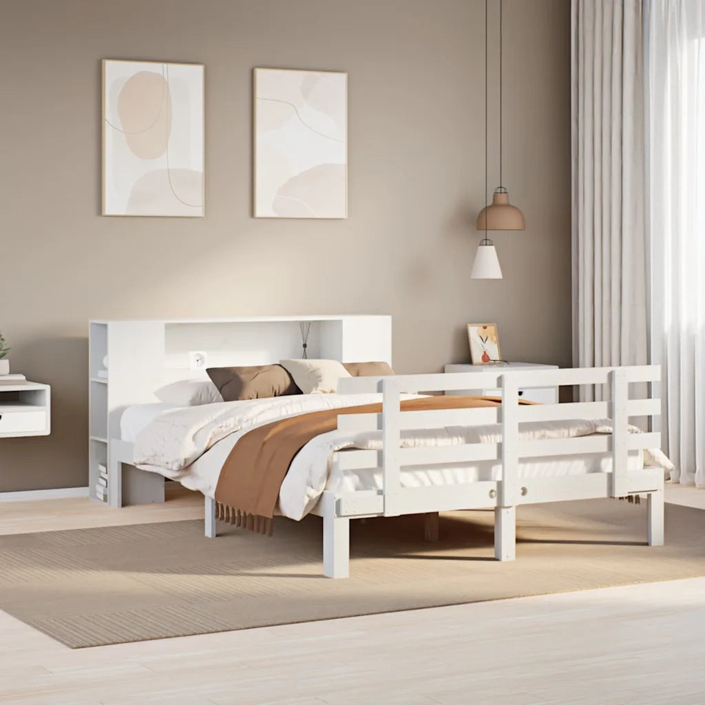 Letto Libreria senza Materasso Bianco 135x190 cm Legno di Pino 3322705