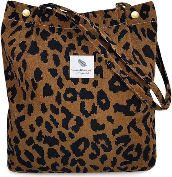 Borsa a spalla con tessuto a corda e stampo leopardo, borsa per donne con tasche, borsa da hobo per scuola, lavoro e shopping.