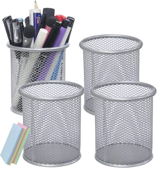 Organizzatore da ufficio per bambini, per uffici, aule, con contenitore per penne, astuccio per penne, cassetto per penne, astuccio per penne, 4 pezzi, Rond, Argento.