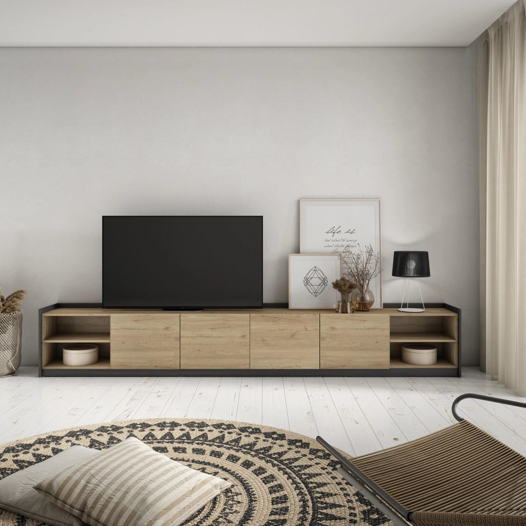 Mobile TV Soggiorno, 310x50x37 cm, Per TV fino a 80", Mobile Soggiorno, Rovere e nero