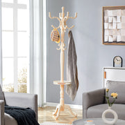 Appendiabiti in legno massello crema con base stabile e ganci multipli, altezza 195 cm