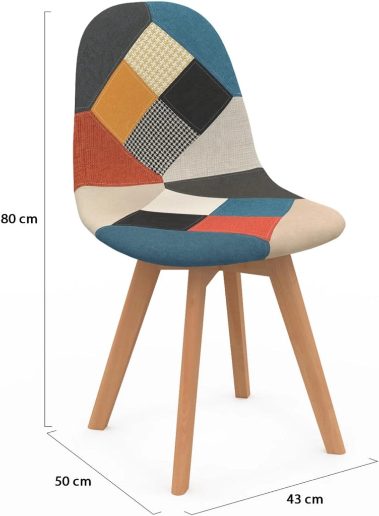 Set di 6 sedie SARA in mix cromatico bianco x2, grigio chiaro x2 e patchwork multicolore
