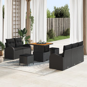 Set di Divani da Giardino  8 pezzi con cuscini neri in polyrattan acacia