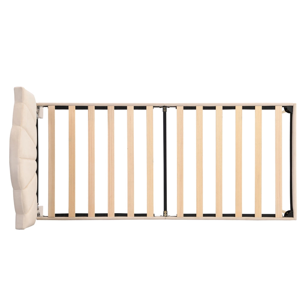 Letto imbottito in velluto beige 90 x 200 cm con testiera regolabile