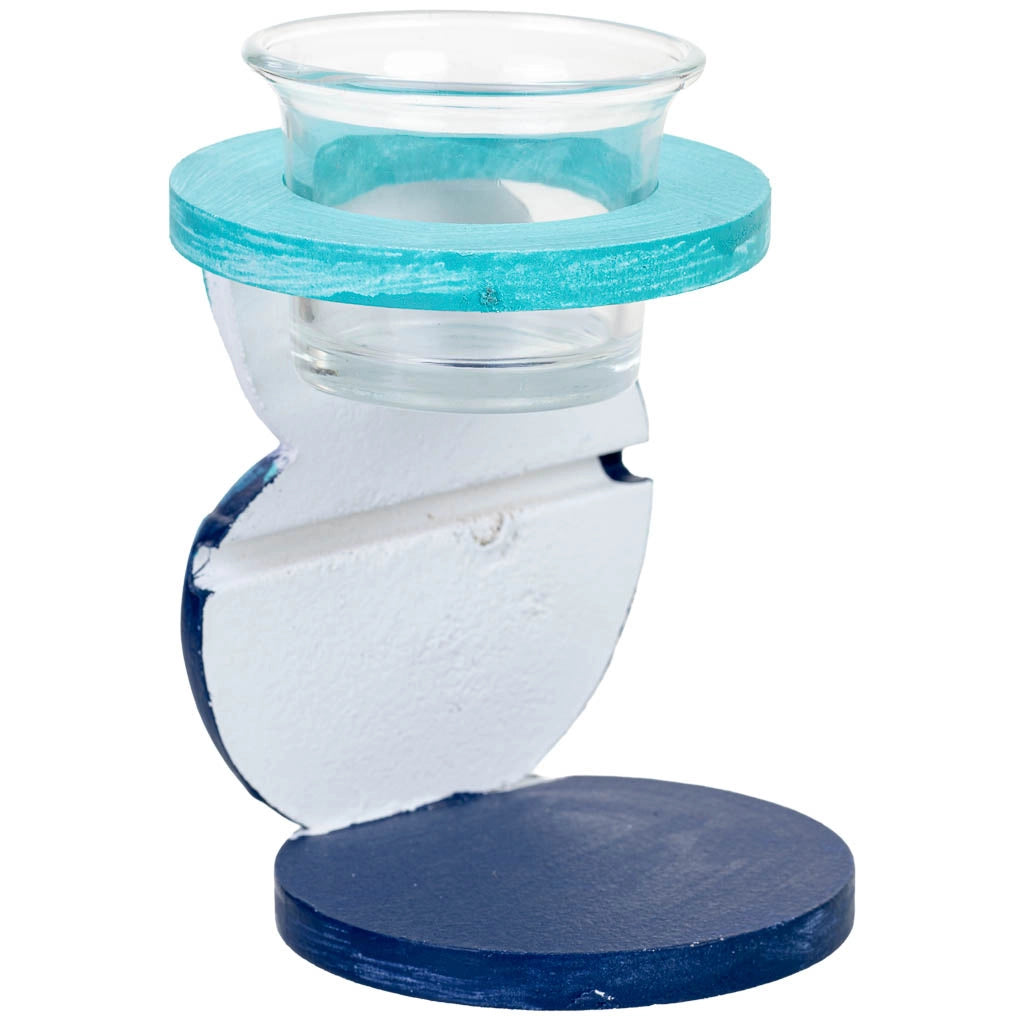 Portacandele a forma di conchiglia in resina blu, 9x8x13 cm
