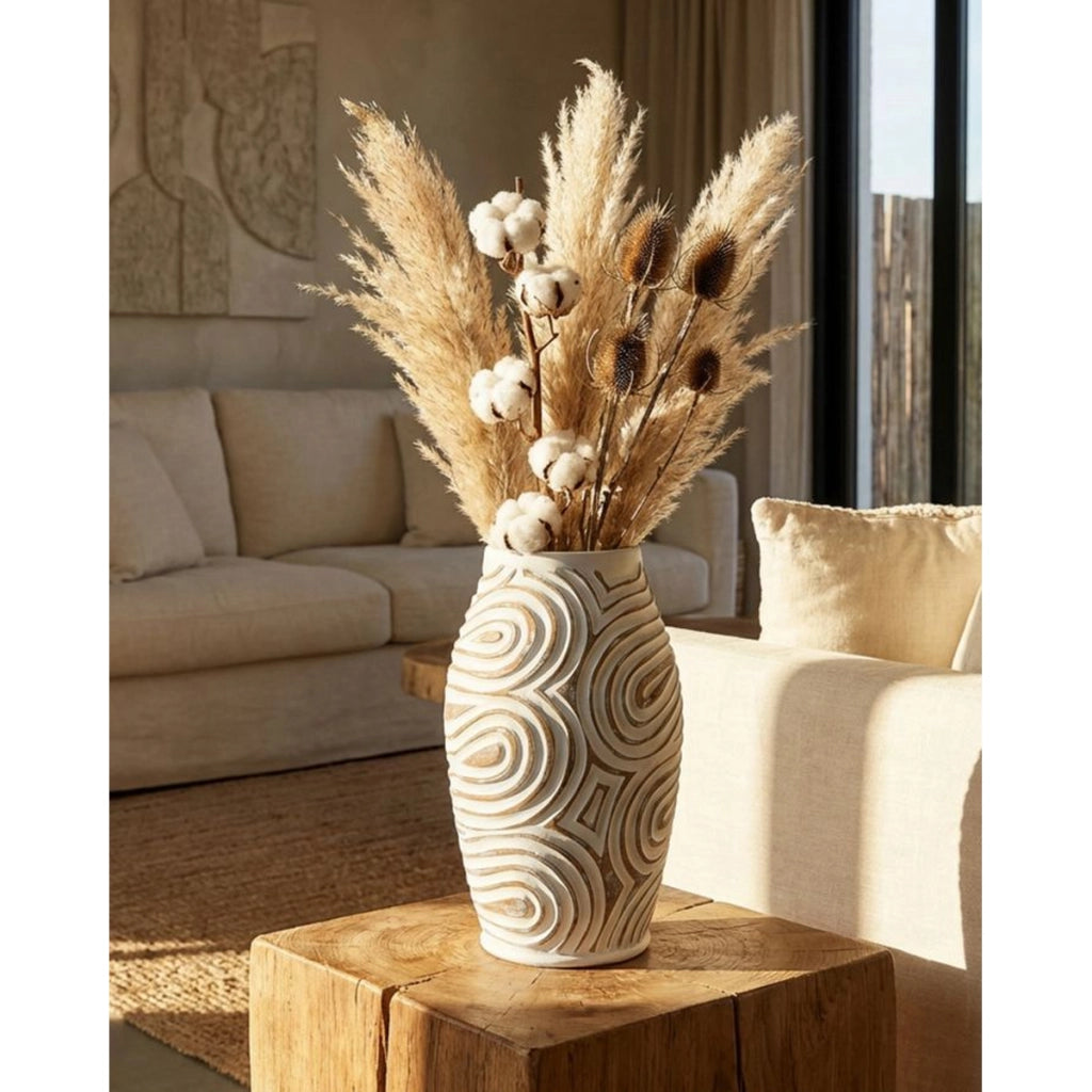 Vaso Decorativo VKH1025, Bianco, Poliresina, 19,5x19,5x35 cm