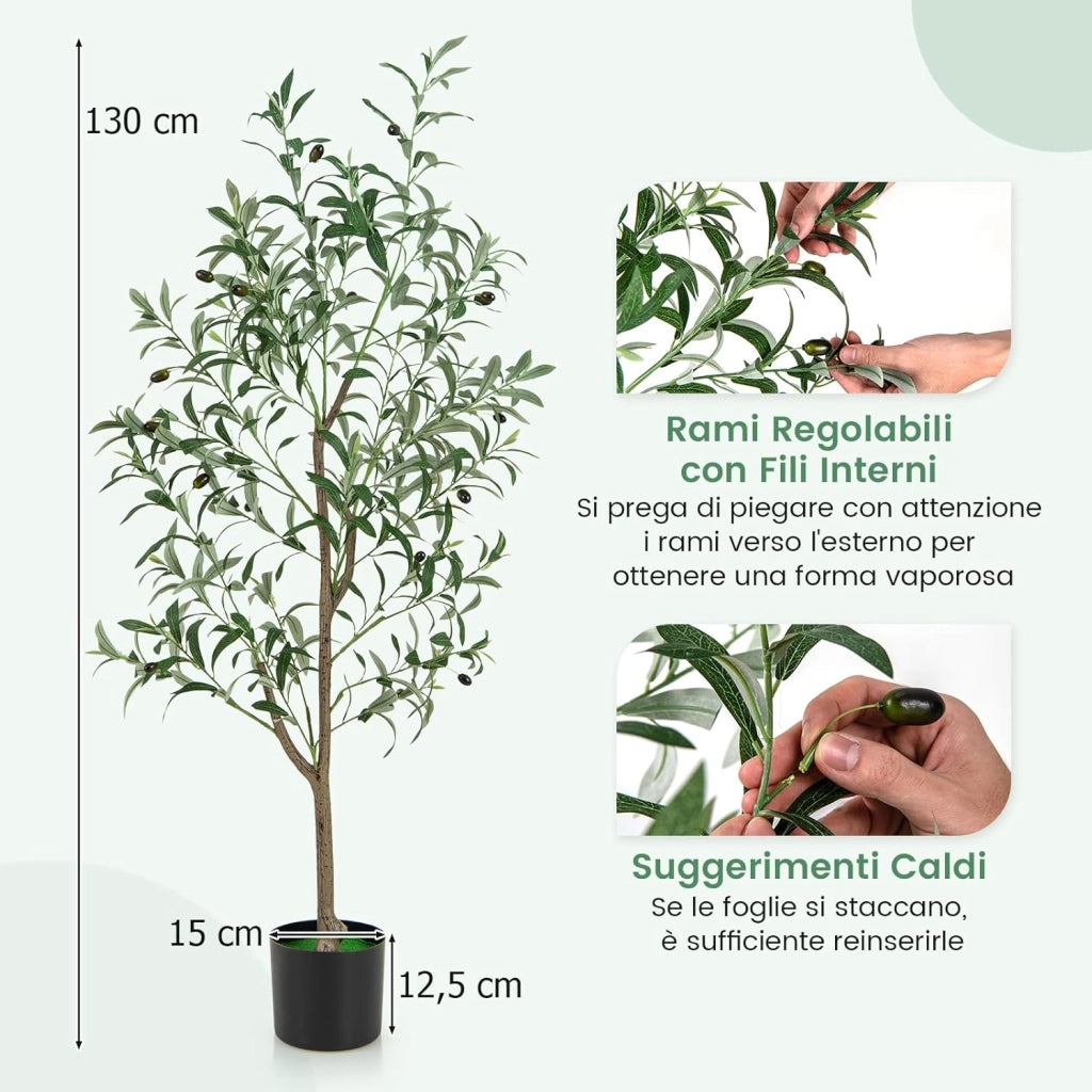 2 Pezzi Pianta Finta di Oliva 130 cm, Pianta Olivo Artificiale in Vaso Decorazione per Casa e Ufficio, Pianta Finta in PE con Frutti Realistici da Interno ed Esterno (2)