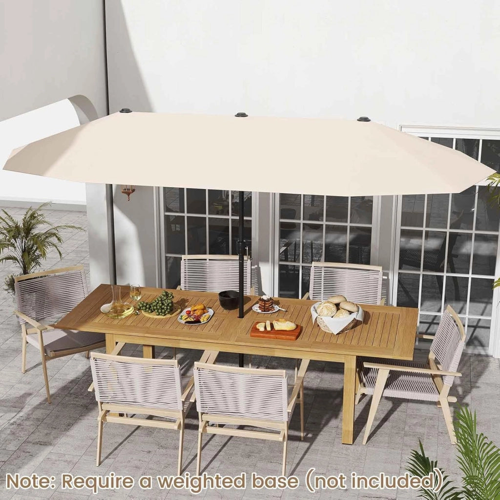 Ombrellone da Giardino Doppio 380 cm, con Manovella e 12 Stecche, Ombrello Rettangolare Pieghevole, per Giardino Piscina Terrazza, 380 x 200 x 222 cm (Beige, Senza Luci)