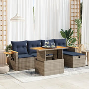 Set Divano da Giardino 6pz con Cuscini Grigio Polyrattan Acacia 3328132