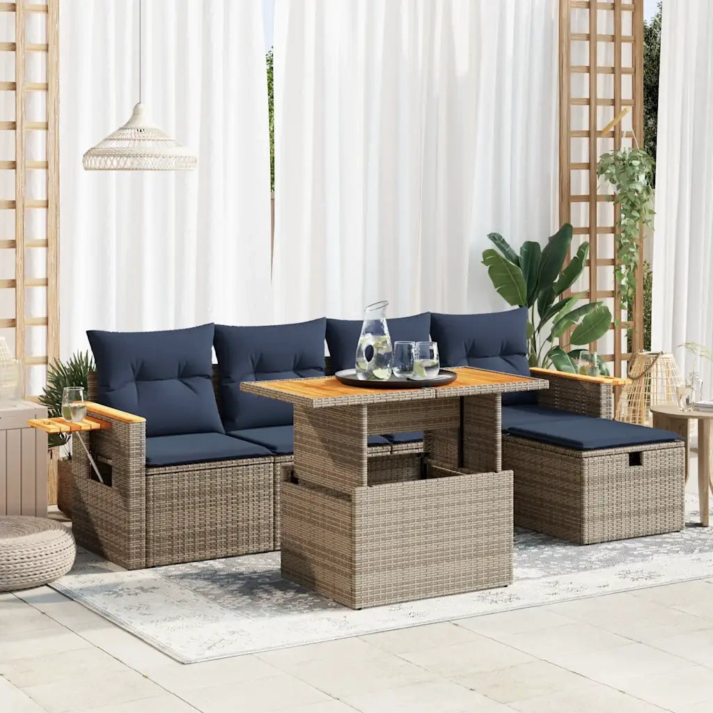 Set Divano da Giardino 6pz con Cuscini Grigio Polyrattan Acacia 3328132