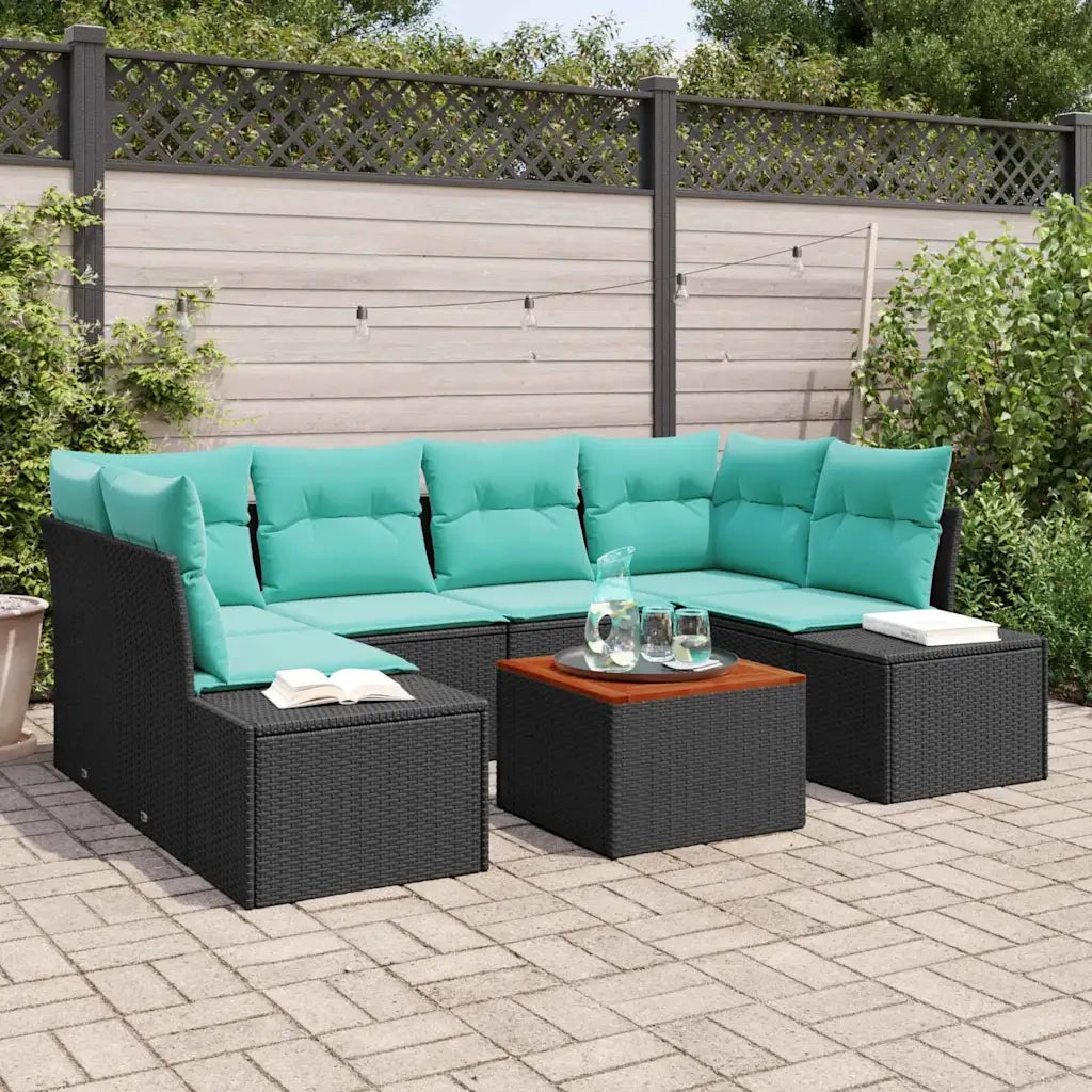 Set Divano da Giardino 7 pz Nero polyrattan 3347914