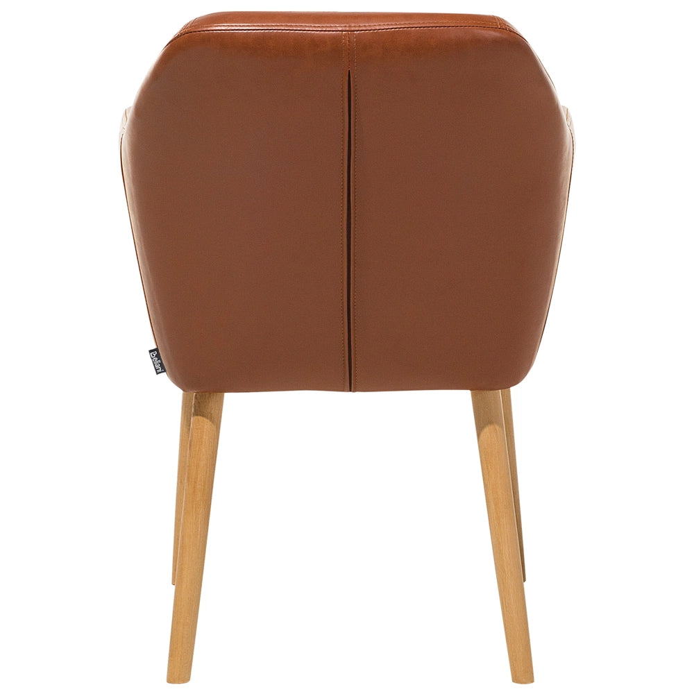 Sedia da pranzo con gambe in legno imbottite in ecopelle marrone dorato