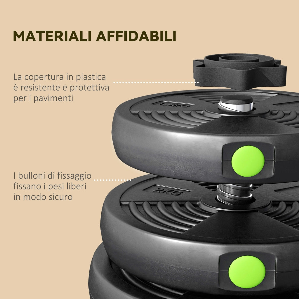 Set 2 in 1 con 2 Manubri Convertibili in Bilanciere. Peso Totale 30 kg e Dischi Pesi Regolabili. Nero