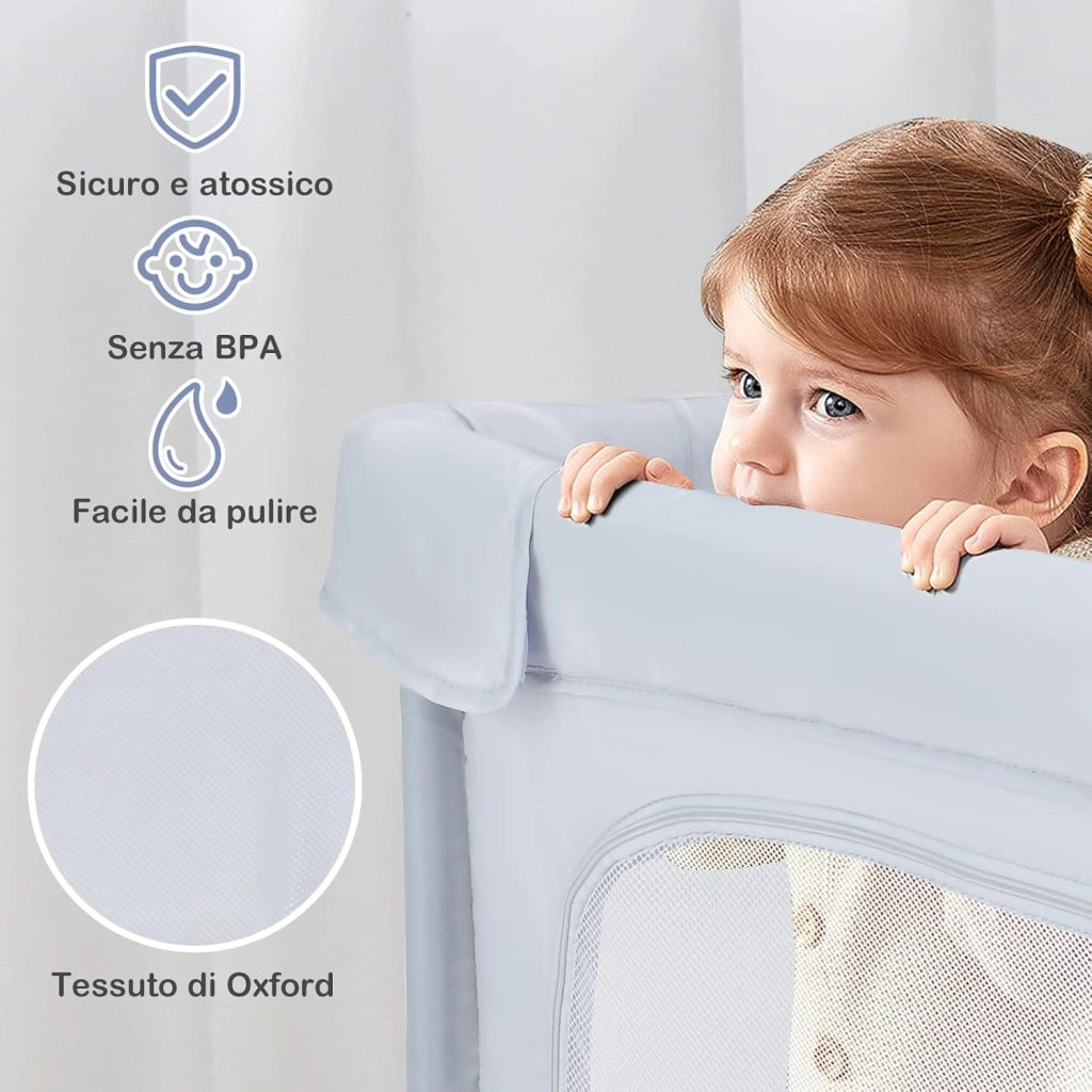 Recinto per Bambini, Box per Bambini con Rete Traspirante, Centro Attività per Bambini con 50 Palline, Box Giochi per Bambini 0-3 Anni (Grigio, ‎124 x 124 cm)
