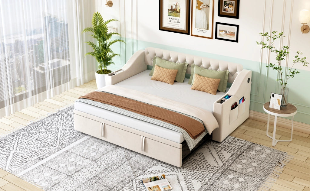 letto poltrona imbottito velluto beige 98.5 x 215 cm