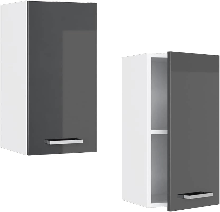 Pensile da cucina R-Line, Antracite lucido, 30 cm, per la libera combinazione all'interno di sistemi cucina modulari