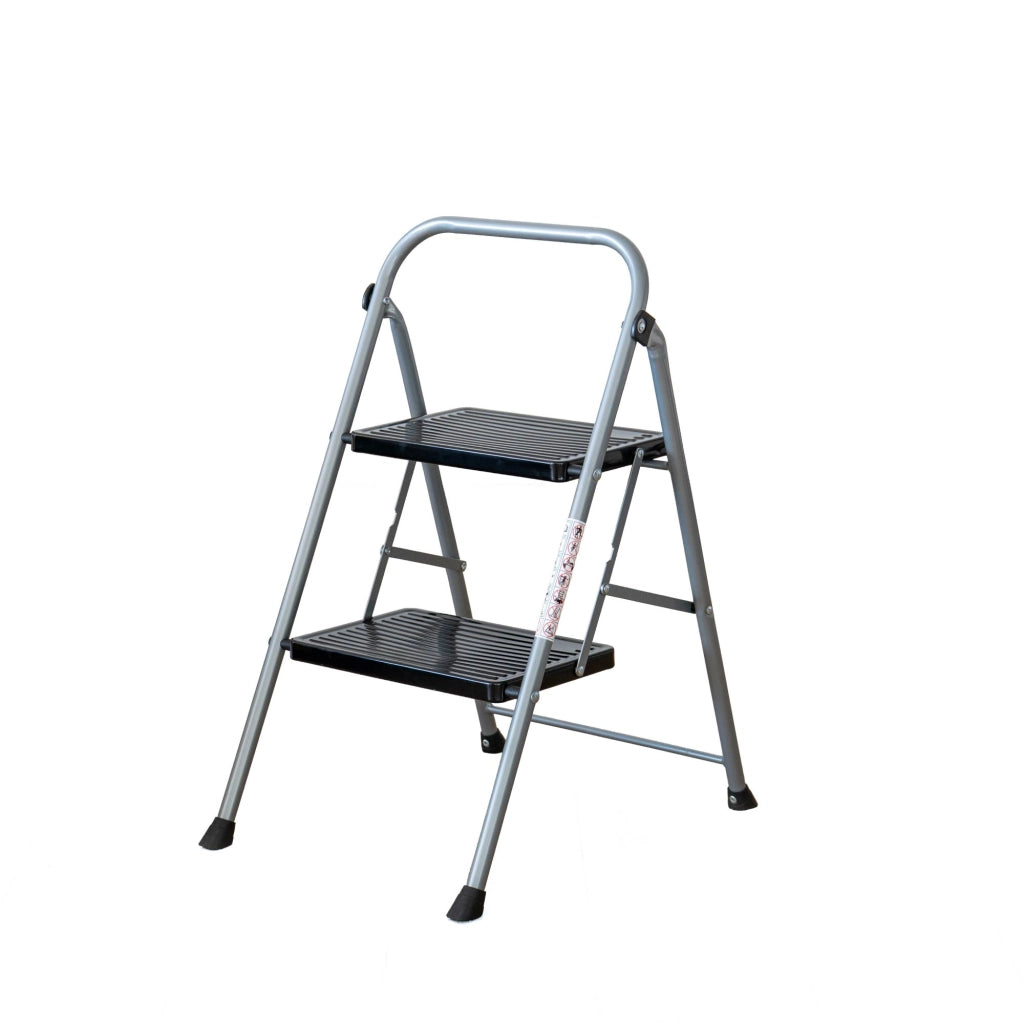 Scala pieghevole in metallo 2 o 3 gradini – Gradini e piedini antiscivolo, portata 150 kg, certificata EN 141, richiudibile e salvaspazio 2 Gradini