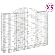 Cestini gabbioni recinzione a gabbia muro di contenimento ad arco 5 pezzi 200 x 30 x 140/160 cm ferro zincato argento 02_0040872