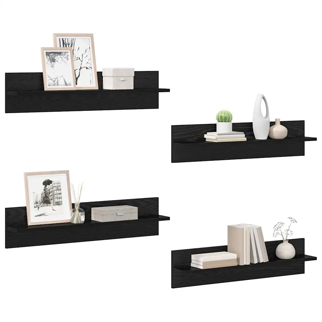 4 pz Scaffali da Parete | Mensola sospesa Rovere Nero 80 x 11,5 x 18 cm
