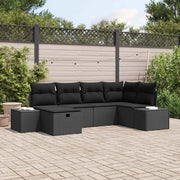 Set Divano da Giardino con cuscino 6 pcs Nero polyrattan