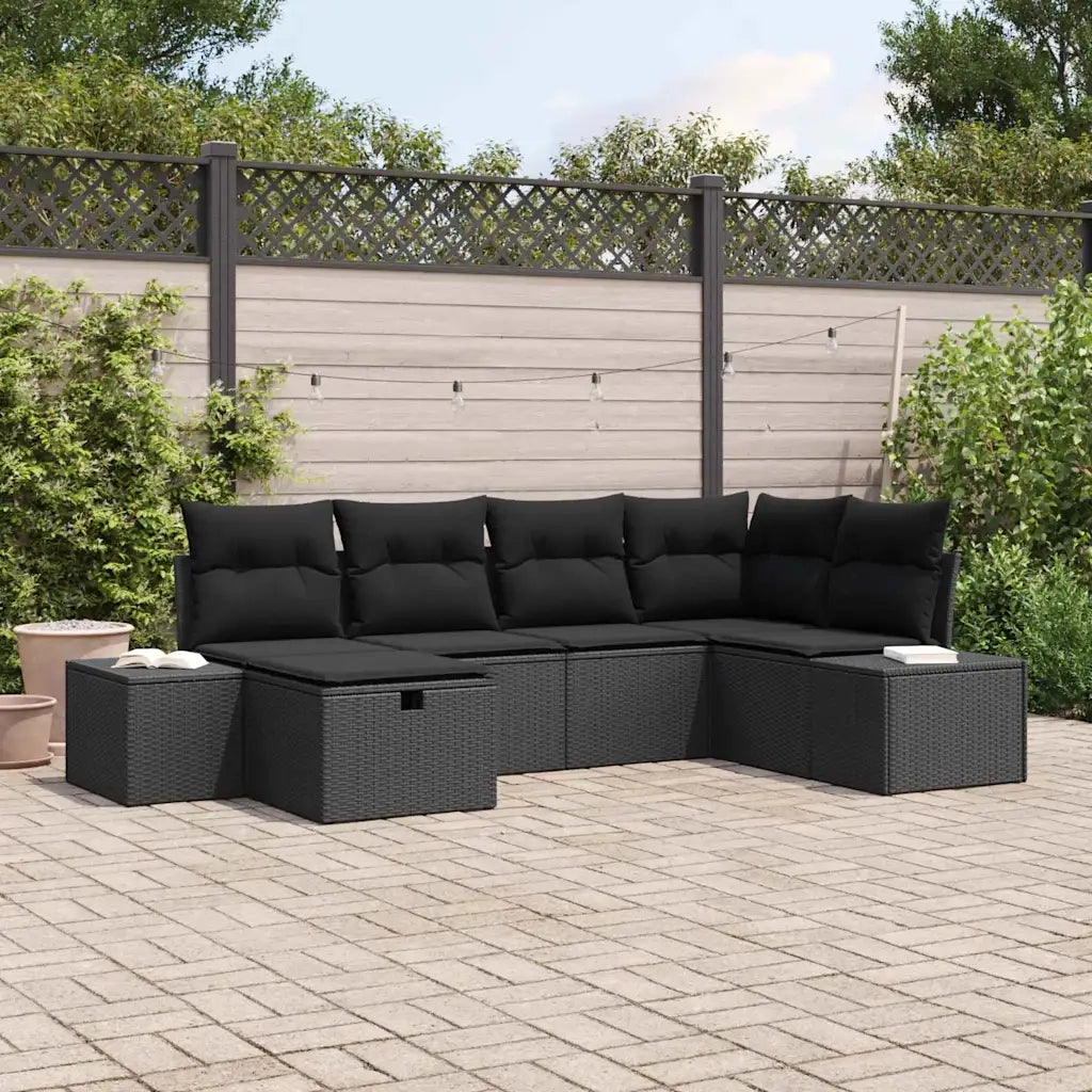 Set Divano da Giardino con cuscino 6 pcs Nero polyrattan