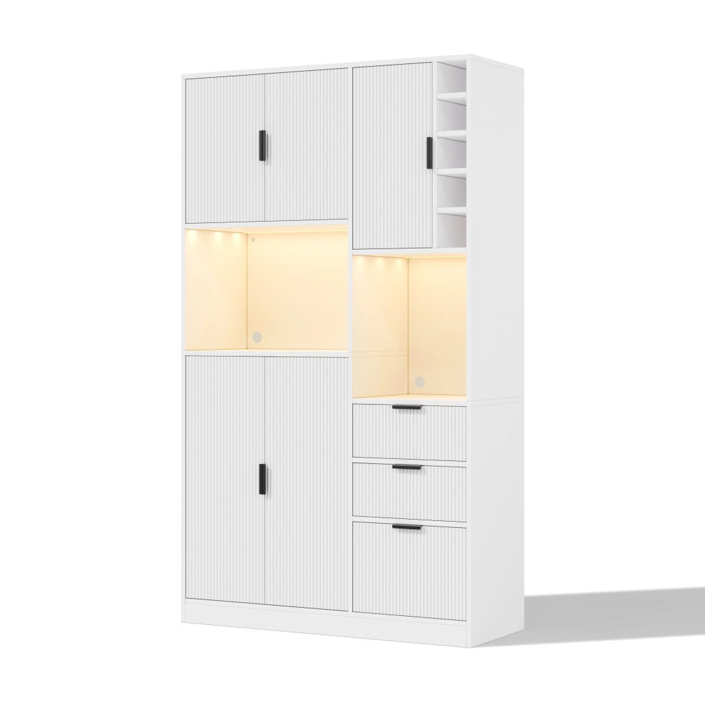 Credenza 105x40x180 cm con luci LED controllabili da app in MDF bianco