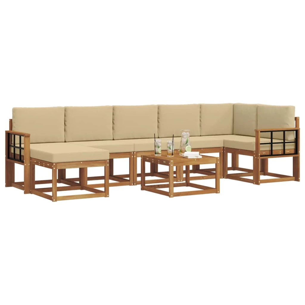 Set di divani da esterno con cuscino 8 pcs Naturale e Beige 3366756