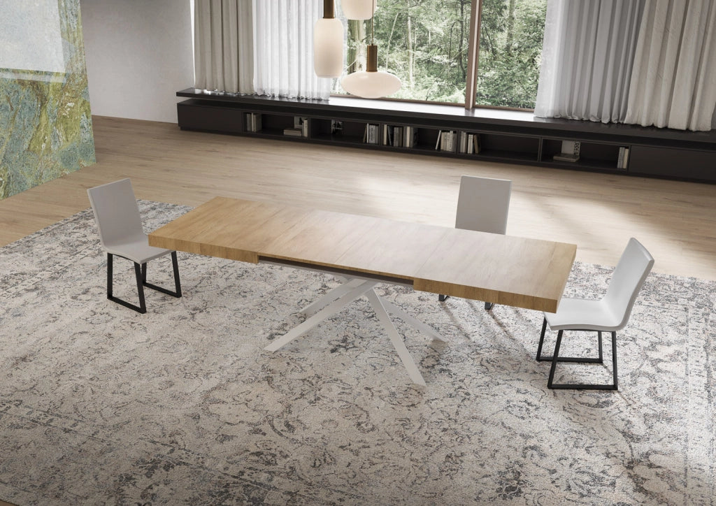 Tavolo allungabile 160/420x90 cm Niket quercia natura gambe bianche